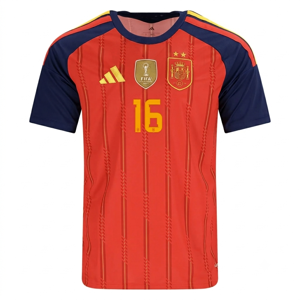 Spain 2026 Home Jersey Rodri #16  - 2 Stars